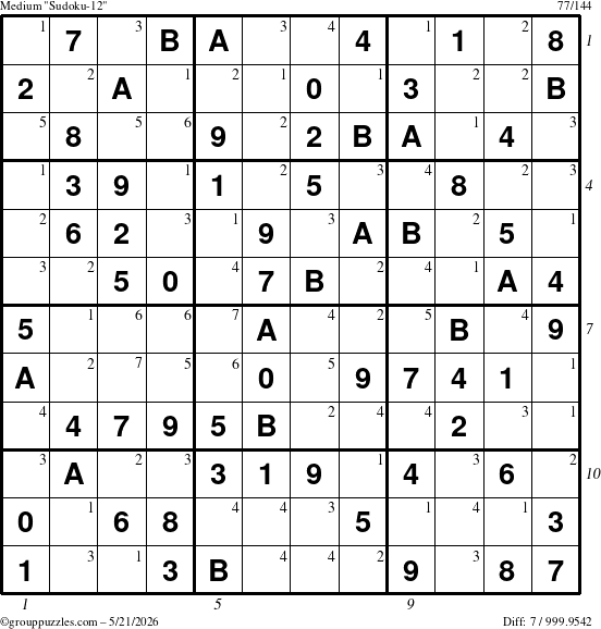 The grouppuzzles.com Medium Sudoku-12 puzzle for Thursday May 21, 2026 with all 7 steps marked