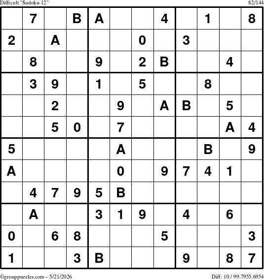The grouppuzzles.com Difficult Sudoku-12 puzzle for Thursday May 21, 2026