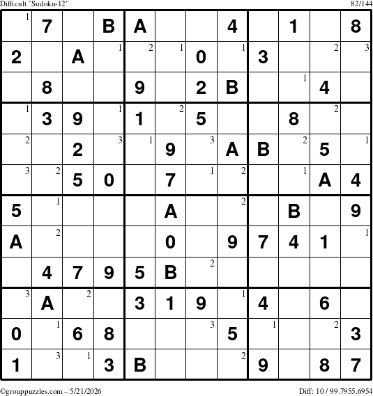 The grouppuzzles.com Difficult Sudoku-12 puzzle for Thursday May 21, 2026 with the first 3 steps marked