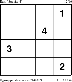 The grouppuzzles.com Easy Sudoku-4 puzzle for Sunday July 14, 2024