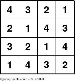 The grouppuzzles.com Answer grid for the Sudoku-4 puzzle for Sunday July 14, 2024