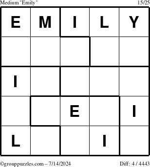 The grouppuzzles.com Medium Emily puzzle for Sunday July 14, 2024