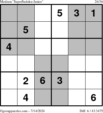 The grouppuzzles.com Medium SuperSudoku-Junior puzzle for Sunday July 14, 2024