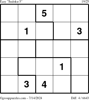 The grouppuzzles.com Easy Sudoku-5 puzzle for Sunday July 14, 2024