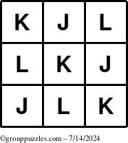 The grouppuzzles.com Answer grid for the TicTac-JKL puzzle for Sunday July 14, 2024