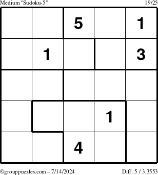 The grouppuzzles.com Medium Sudoku-5 puzzle for Sunday July 14, 2024