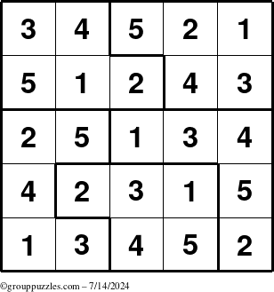 The grouppuzzles.com Answer grid for the Sudoku-5 puzzle for Sunday July 14, 2024