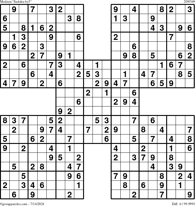 The grouppuzzles.com Medium Sudoku-by5 puzzle for Sunday July 14, 2024