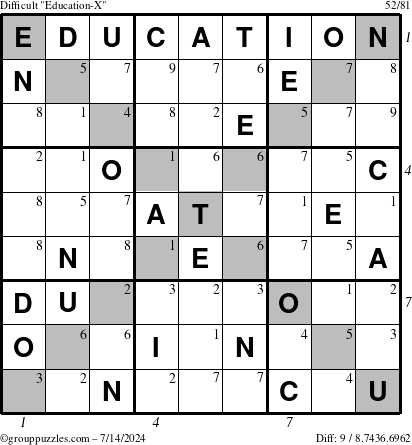 The grouppuzzles.com Difficult Education-X puzzle for Sunday July 14, 2024 with all 9 steps marked