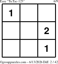 The grouppuzzles.com Easy TicTac-123 puzzle for Saturday June 13, 2026