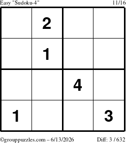 The grouppuzzles.com Easy Sudoku-4 puzzle for Saturday June 13, 2026