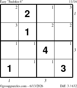 The grouppuzzles.com Easy Sudoku-4 puzzle for Saturday June 13, 2026 with all 3 steps marked