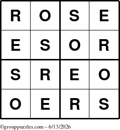 The grouppuzzles.com Answer grid for the Rose puzzle for Saturday June 13, 2026