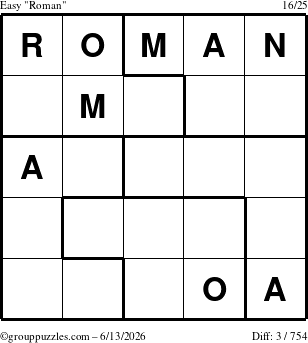The grouppuzzles.com Easy Roman puzzle for Saturday June 13, 2026
