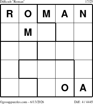 The grouppuzzles.com Difficult Roman puzzle for Saturday June 13, 2026