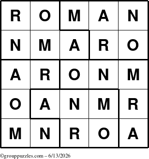 The grouppuzzles.com Answer grid for the Roman puzzle for Saturday June 13, 2026