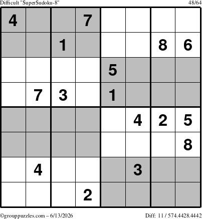 The grouppuzzles.com Difficult SuperSudoku-8 puzzle for Saturday June 13, 2026