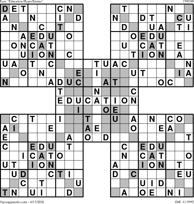 The grouppuzzles.com Easy Education-HyperXtreme puzzle for Saturday June 13, 2026
