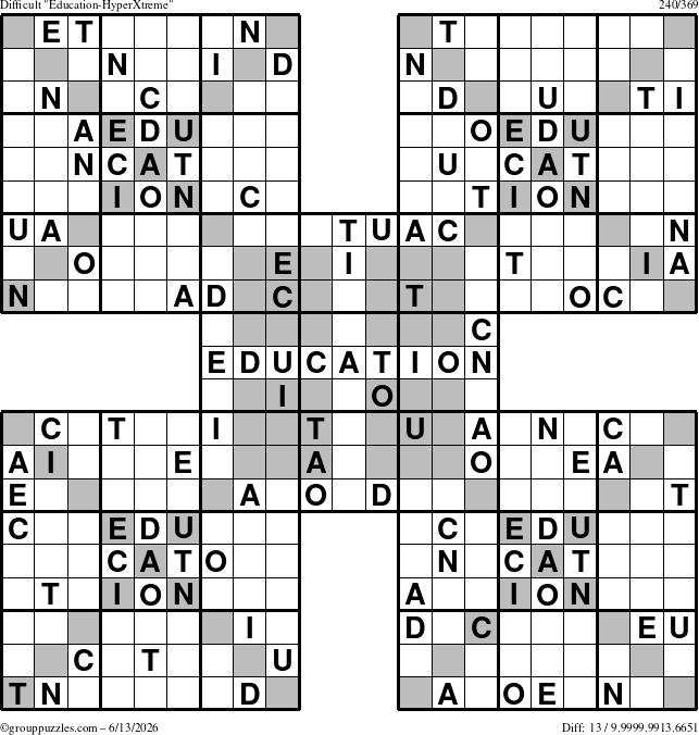 The grouppuzzles.com Difficult Education-HyperXtreme puzzle for Saturday June 13, 2026