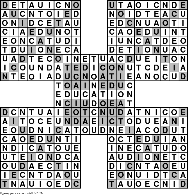 The grouppuzzles.com Answer grid for the Education-HyperXtreme puzzle for Saturday June 13, 2026