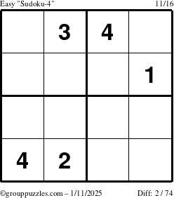 The grouppuzzles.com Easy Sudoku-4 puzzle for Saturday January 11, 2025