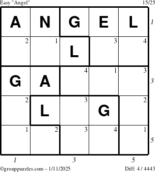 The grouppuzzles.com Easy Angel puzzle for Saturday January 11, 2025 with all 4 steps marked