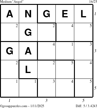 The grouppuzzles.com Medium Angel puzzle for Saturday January 11, 2025 with all 5 steps marked