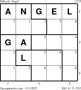 The grouppuzzles.com Difficult Angel puzzle for Saturday January 11, 2025 with all 6 steps marked