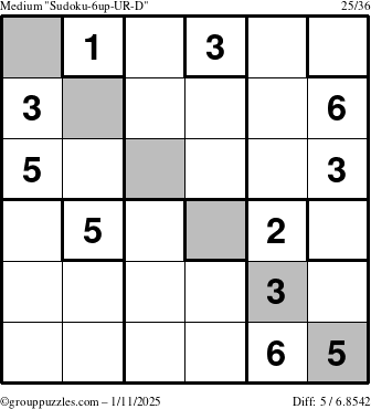 The grouppuzzles.com Medium Sudoku-6up-UR-D puzzle for Saturday January 11, 2025