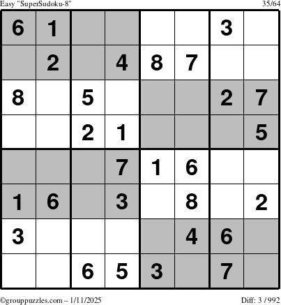 The grouppuzzles.com Easy SuperSudoku-8 puzzle for Saturday January 11, 2025