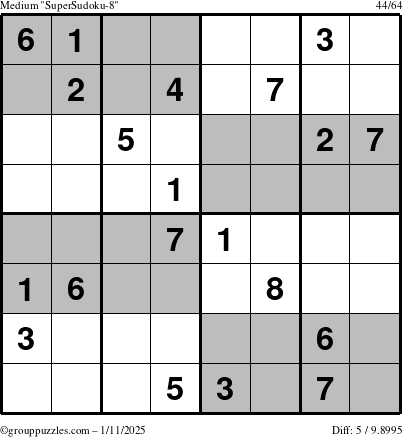 The grouppuzzles.com Medium SuperSudoku-8 puzzle for Saturday January 11, 2025