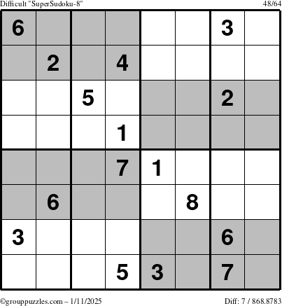 The grouppuzzles.com Difficult SuperSudoku-8 puzzle for Saturday January 11, 2025