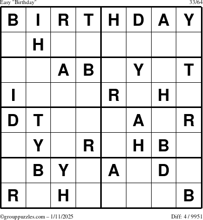 The grouppuzzles.com Easy Birthday puzzle for Saturday January 11, 2025