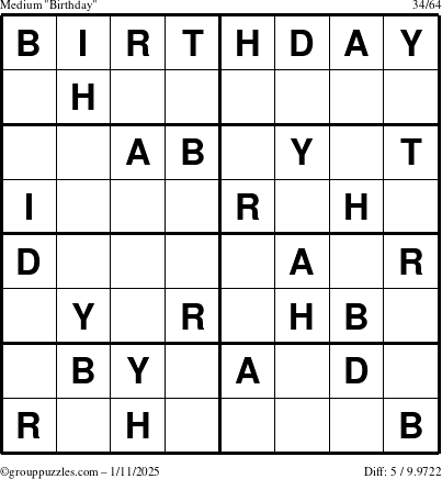 The grouppuzzles.com Medium Birthday puzzle for Saturday January 11, 2025