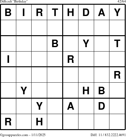 The grouppuzzles.com Difficult Birthday puzzle for Saturday January 11, 2025