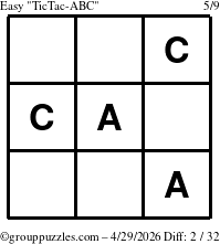 The grouppuzzles.com Easy TicTac-ABC puzzle for Wednesday April 29, 2026
