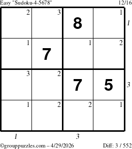 The grouppuzzles.com Easy Sudoku-4-5678 puzzle for Wednesday April 29, 2026 with all 3 steps marked