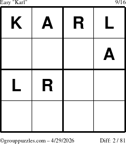 The grouppuzzles.com Easy Karl puzzle for Wednesday April 29, 2026