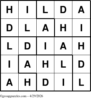 The grouppuzzles.com Answer grid for the Hilda puzzle for Wednesday April 29, 2026