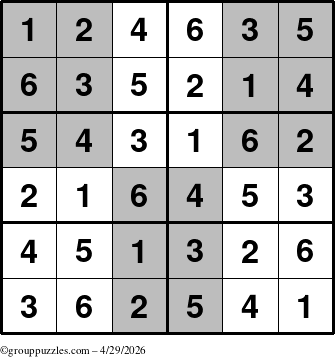 The grouppuzzles.com Answer grid for the SuperSudoku-Junior puzzle for Wednesday April 29, 2026