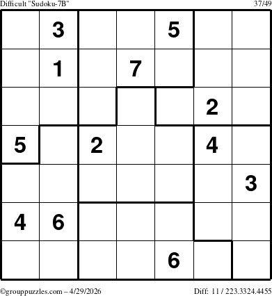 The grouppuzzles.com Difficult Sudoku-7B puzzle for Wednesday April 29, 2026