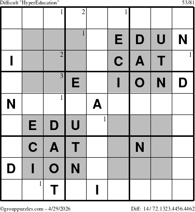 The grouppuzzles.com Difficult HyperEducation-i23 puzzle for Wednesday April 29, 2026 with the first 3 steps marked
