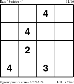 The grouppuzzles.com Easy Sudoku-4 puzzle for Saturday June 22, 2024