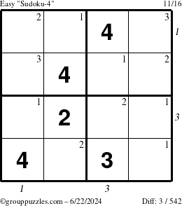 The grouppuzzles.com Easy Sudoku-4 puzzle for Saturday June 22, 2024 with all 3 steps marked