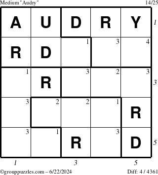 The grouppuzzles.com Medium Audry puzzle for Saturday June 22, 2024 with all 4 steps marked