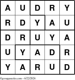 The grouppuzzles.com Answer grid for the Audry puzzle for Saturday June 22, 2024