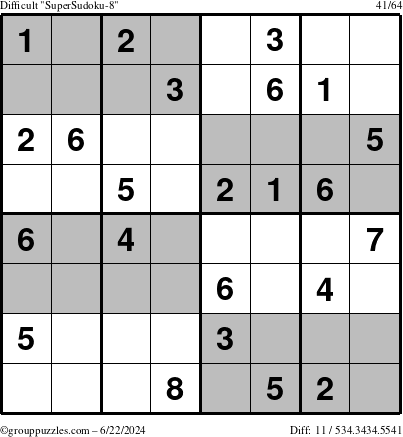 The grouppuzzles.com Difficult SuperSudoku-8 puzzle for Saturday June 22, 2024