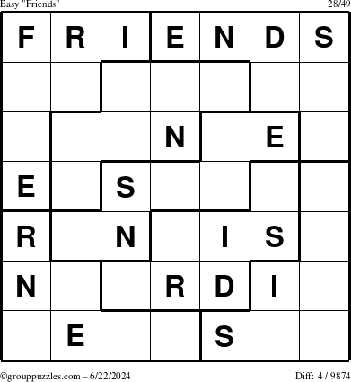 The grouppuzzles.com Easy Friends puzzle for Saturday June 22, 2024