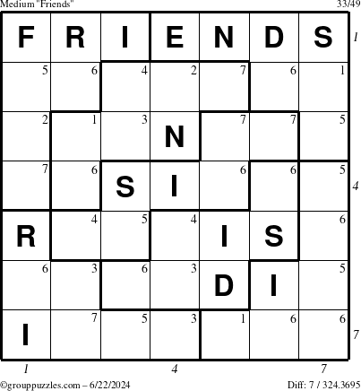 The grouppuzzles.com Medium Friends puzzle for Saturday June 22, 2024 with all 7 steps marked