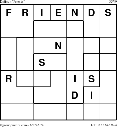 The grouppuzzles.com Difficult Friends puzzle for Saturday June 22, 2024